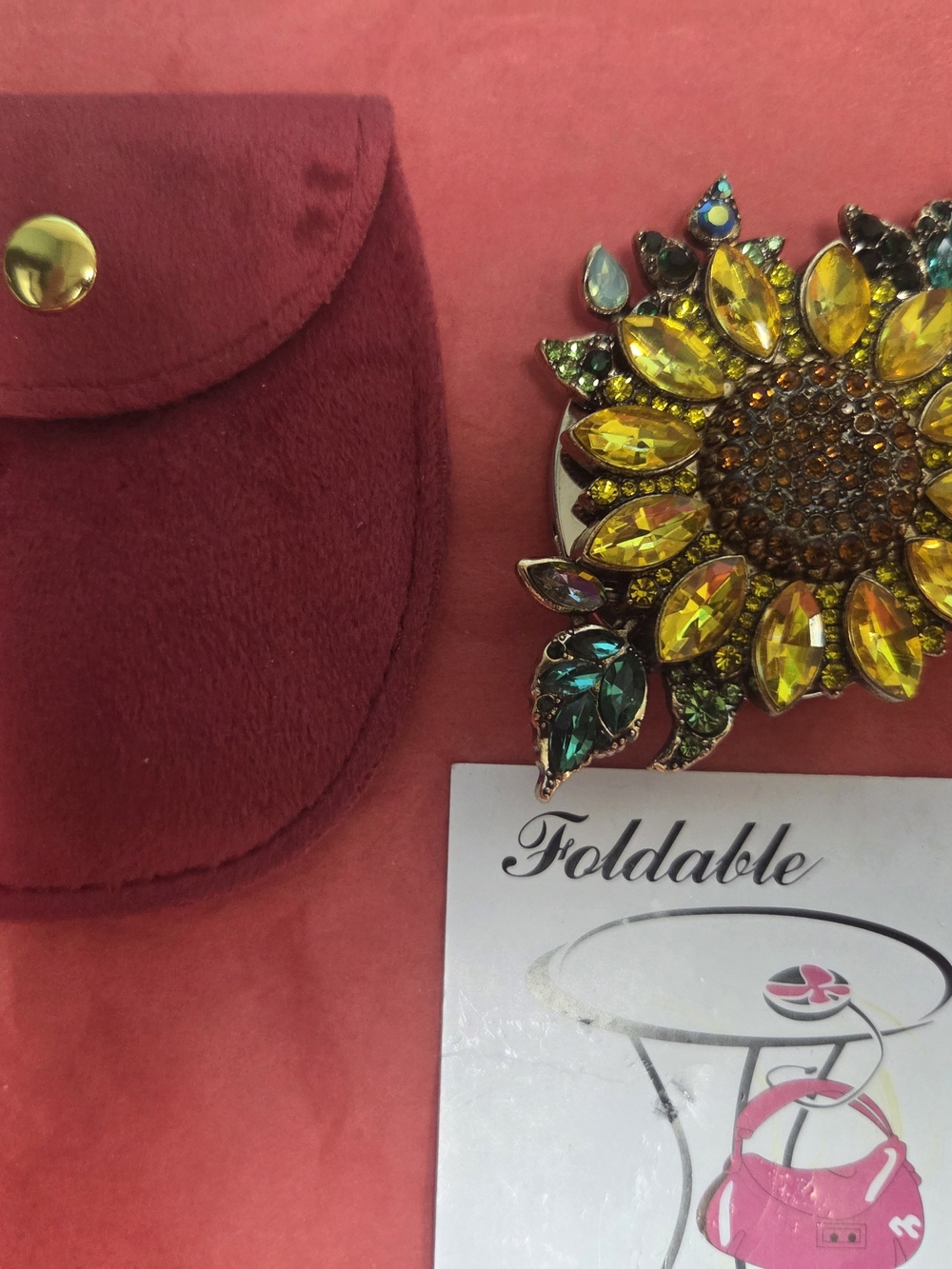 Sunflower Crystal Handbag Hook - Yellow